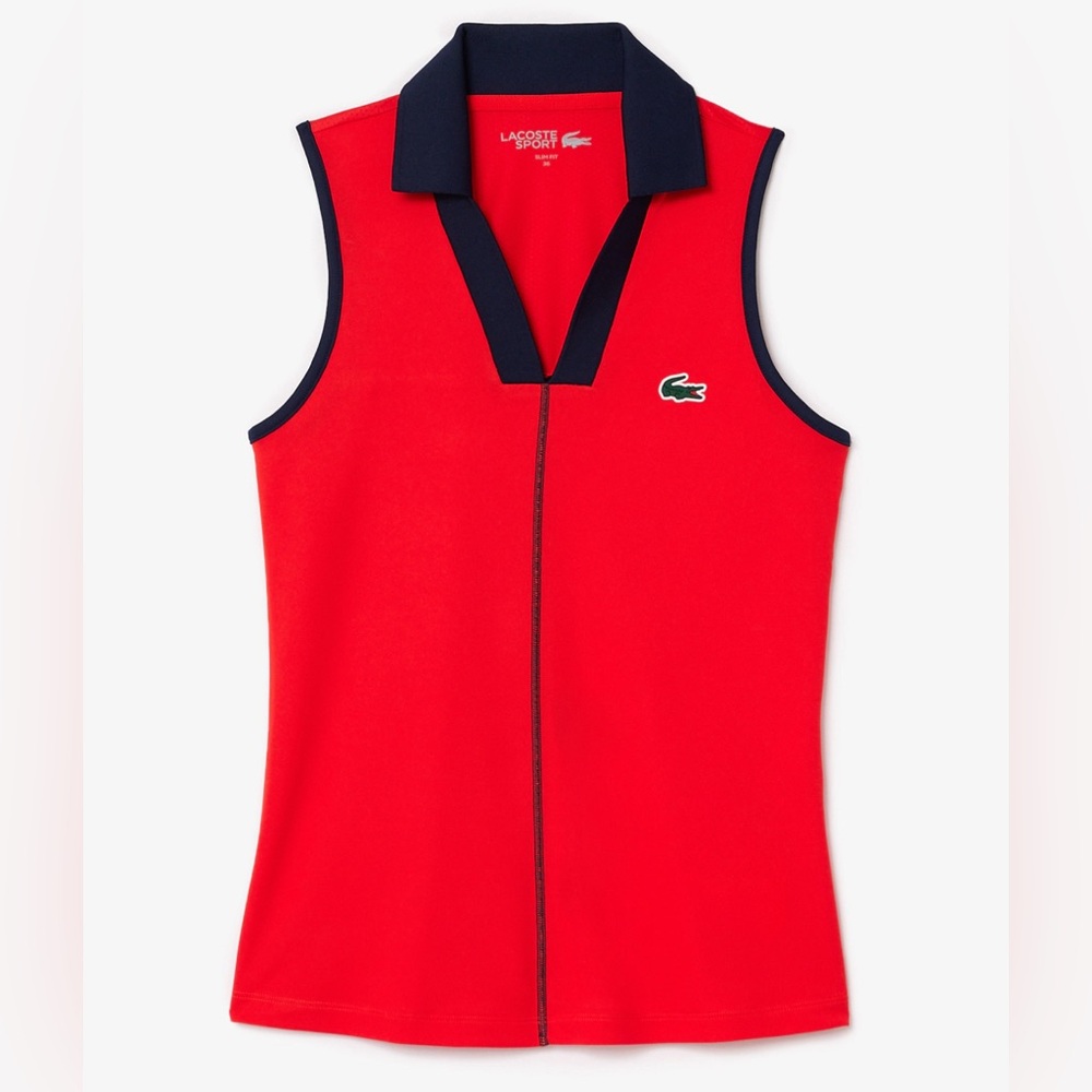Lacoste Red Women's Slim Fit Ultra Dry Sleeveless Tennis Polo